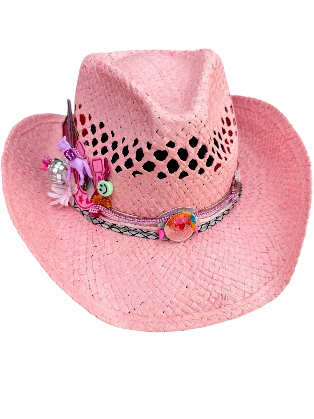 Pink Straw Cowboy Hat with Decorative Band
